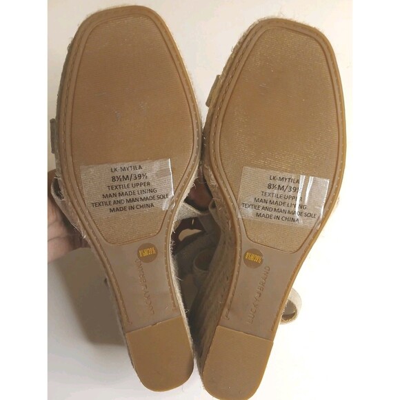 Lucky Brand Sandals Sz 8.5 Strappy Espadrille Wedge Heel Natural & Gold Metallic - Picture 15 of 16